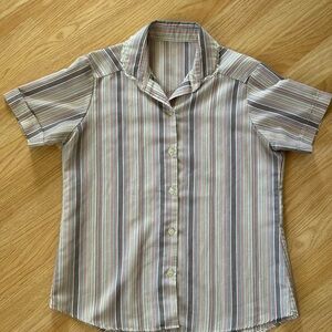 Vintage Women's Short-Sleeve Button Down Shirt - Multi-Stripe